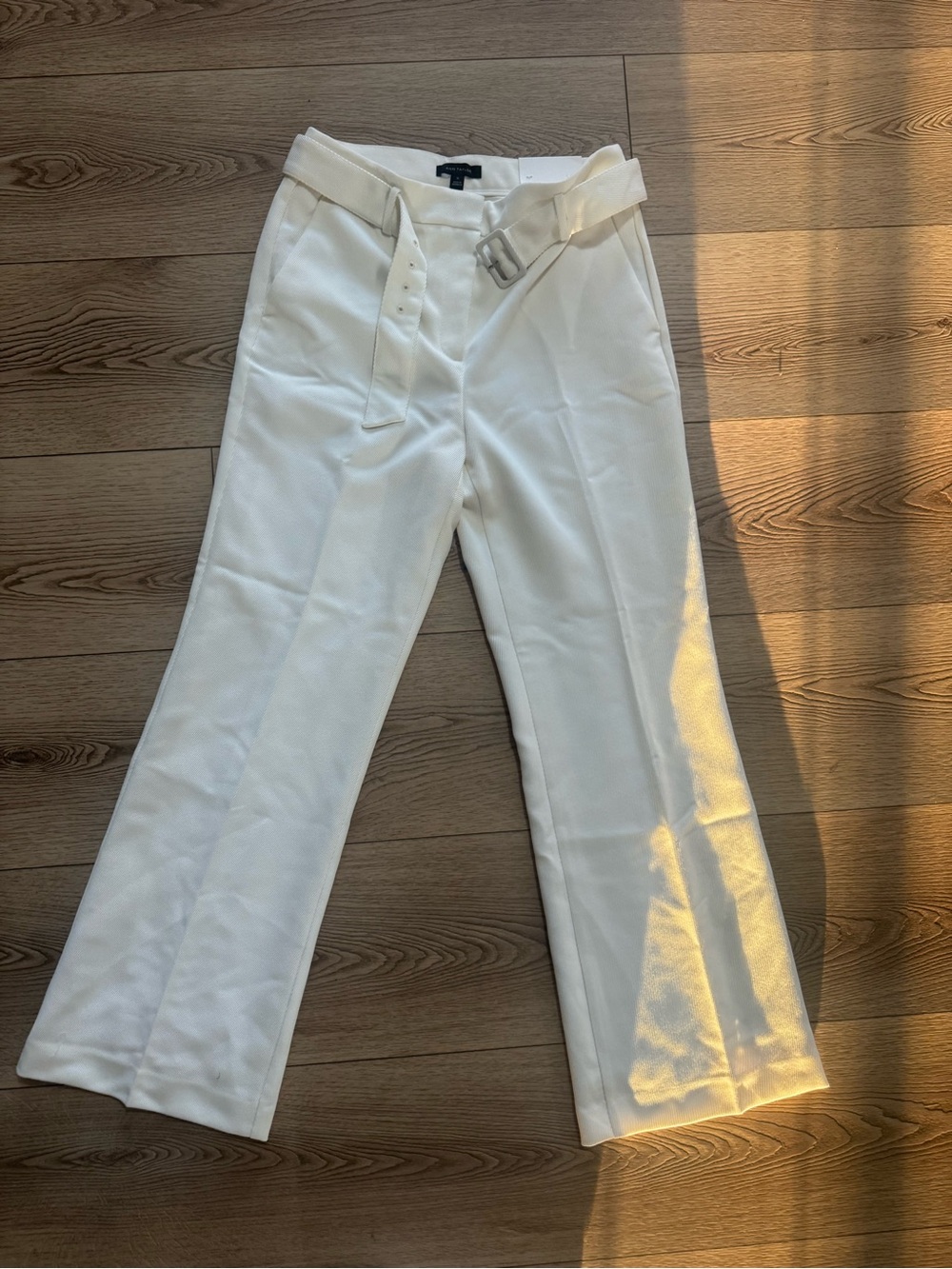 Ann Taylor Cream Belted Boot-Cut Trousers